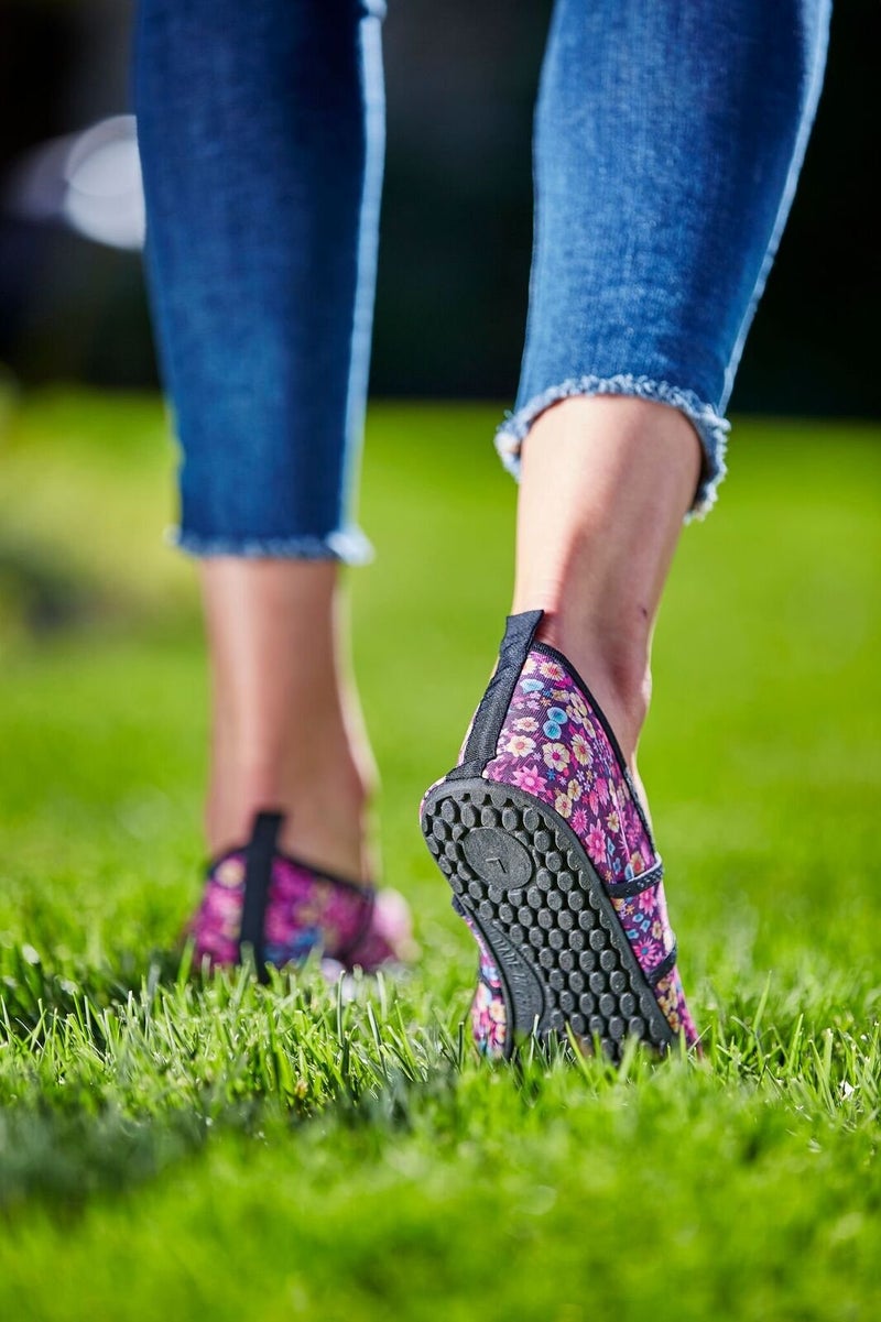Nufoot Futsole Women's Soft-Sided Shoes for Indoors/Outdoors, Foldable & Flexible Footwear for Sport, Exercise, Yoga or Travel, Dance Shoes, Purple Daisies, Large - Image 5